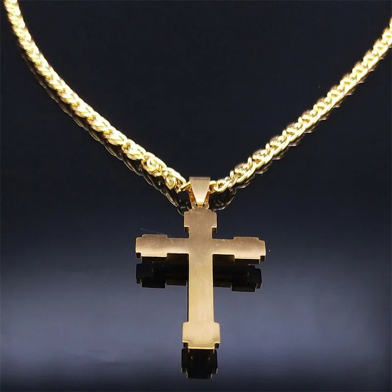 HNSP Stainless Steel Luxury Zircon Cross Necklace