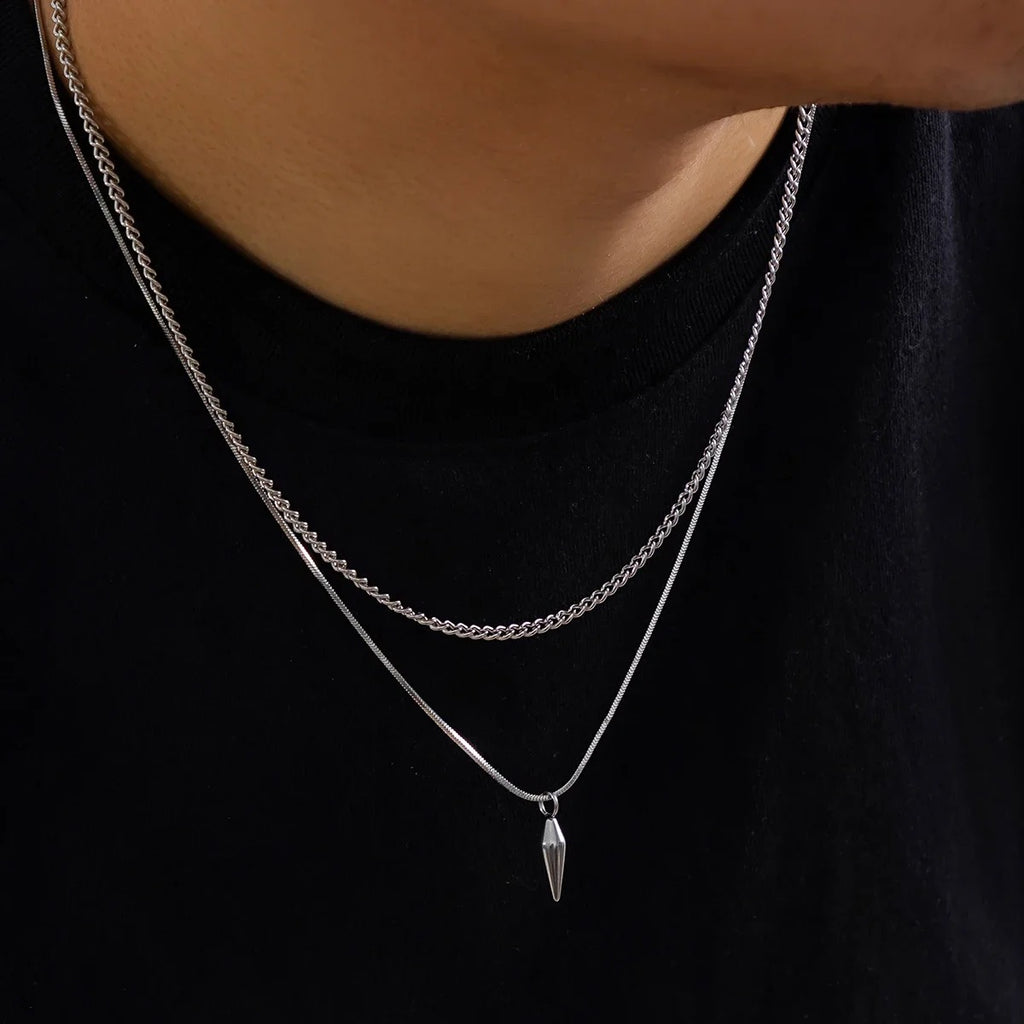 2pcs/set Rivet Pendant Thin Snake Chain Necklace