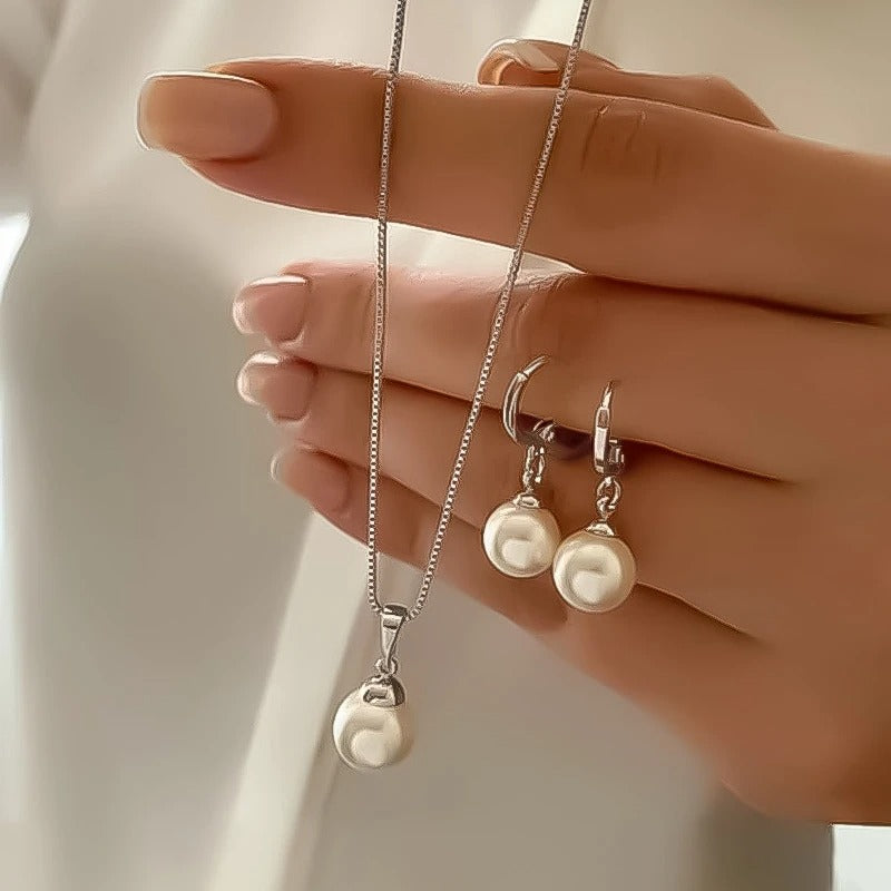 Fashion Elegant Imitation Pearl Pendant Jewelry Set