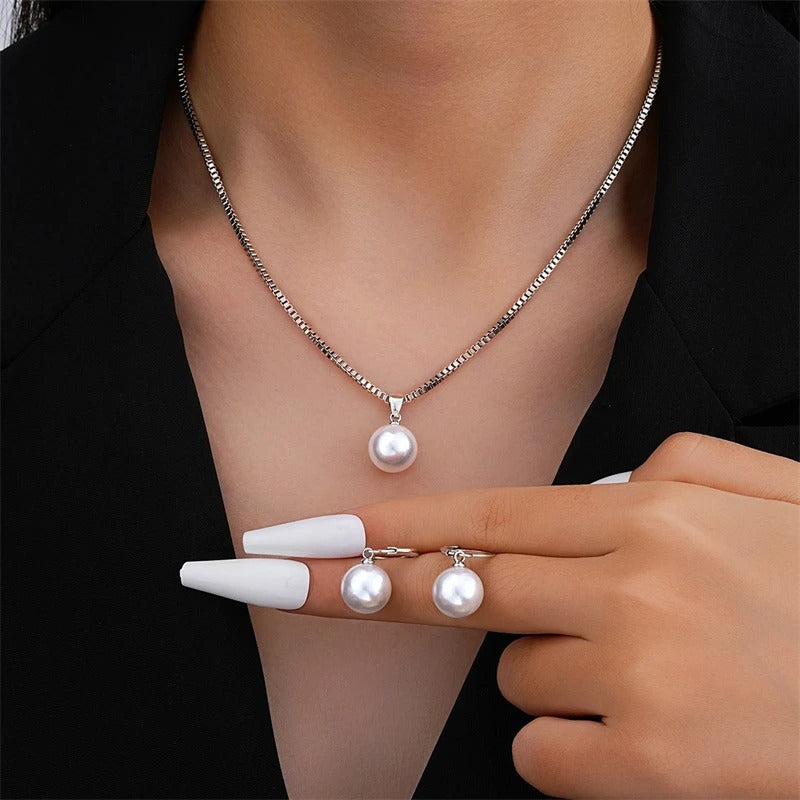 Fashion Elegant Imitation Pearl Pendant Jewelry Set