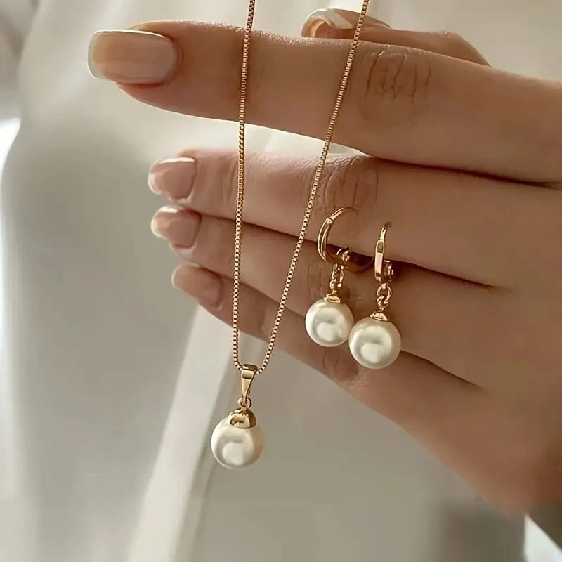 Fashion Elegant Imitation Pearl Pendant Jewelry Set