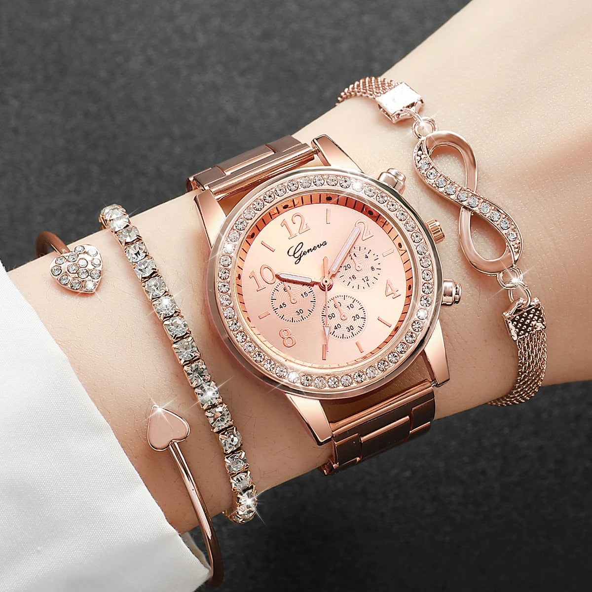 4-Piece Luxury Women’s Rhinestone Watch Set